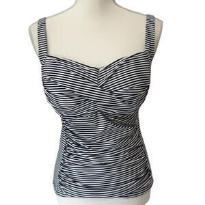 NIP TUCK SWIM Tankini Size 10 Navy Striped Joanne Twist Front Tummy Slimming